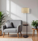 Tray Table Floor Lamp With Beige Drum Shade - Black - HomeRoots - Floor Lamps - Elite Enclave Home