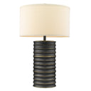 Metal Column Lamp With Off-White Drum Shade - Black