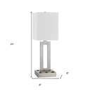 24" Metal Desk USB Table Lamp With White Drum Shade - Nickel - HomeRoots - Table Lamps - Elite Enclave Home