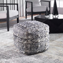 Uttermost Narol Gray Pouf – handwoven charcoal, black, and white wool texture 