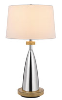 Metal Geometric USB Table Lamp With White Empire Shade - Brown