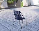 5 Piece Round Stone Dining Set With Four Chairs - Gray And Dark Blue