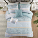 Caralie - 5 Piece Seersucker Comforter Set With Throw Pillows - Light Blue