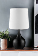 23.5" Metal Bedside Table Lamp With White Shade - Black