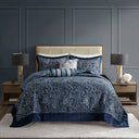 Aubrey - 5 Piece Jacquard Bedspread Set With Throw Pillows - Navy