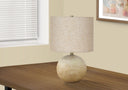 Concrete Round Table Lamp With Beige Drum Shade - Beige - HomeRoots - Table Lamps - Elite Enclave Home