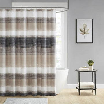 Saben - Stripe Print Shower Curtain - Taupe / Black