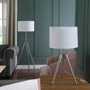 Metal Adjustable Tripod Table Lamp With White Round Shade - Silver