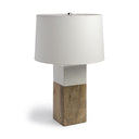 Block Table Or Desk Lamp - White Marble And Natural Wood
