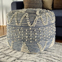 Square Pouf With Cotton Stitched - Blue Denim / Ivory - HomeRoots - Accent Poufs - Elite Enclave Home