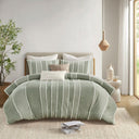 Shay - 3 Piece Striped Cotton Comforter Set - Sage