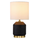 15" Ceramic Cylinder Table Lamp With White Drum Shade - Black And Gold