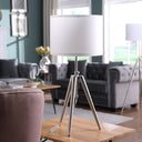 Metal Adjustable Tripod Table Lamp With White Round Shade - Silver
