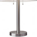 Metal Two Light Bedside Table Lamp With White Drum Shade - Silver