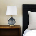 Concrete Gourd Table Lamp With Cream Empire Shade - Teal Blue