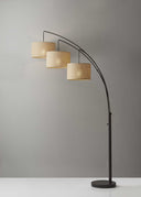 Metal Three Light Tree Floor Lamp With Beige Fabric Drum Shades - Antiqued Black / Bronze - HomeRoots - Floor Lamps - Elite Enclave Home