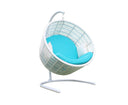 Metal Indoor Outdoor Swing Chair With Aqua Cushion - White