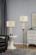 Column Floor Lamp With Off - White Drum Shade - Gold - HomeRoots - Floor Lamps - Elite Enclave Home