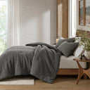 Lyon - 3 Piece King/California King Waffle Washed Comforter Set - Charcoal