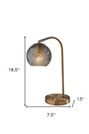 Metal Desk Lamp With Light Gray Swirl Globe Shade - Antiqued Brass - HomeRoots - Table Lamps - Elite Enclave Home