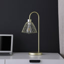 Bedside Table Lamp With Gold Cage Shade - Gold