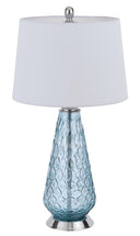 Glass Table Lamp With White Empire Shade - Aqua