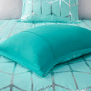 Raina - Twin Metallic Printed Comforter Set - Aqua / Silver