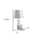 Bedside Table Lamp With Silver Empire Shade - White