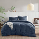 Porter - California King Soft Washed Pleated Duvet Cover Set - Navy