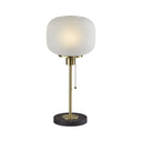 Table Lamp With White Ribbed Frosted Glass Dome Shade - Antiqued Brass
