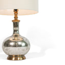 Glass LED Table Lamp With Ivory Drum Shade - Silver Metallic