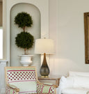 Metal Round Table Lamp With White Empire Shade - Bronze