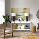 Ceramic Table Lamp With White Drum Shade - Navy Blue - HomeRoots - Table Lamps - Elite Enclave Home