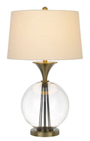 Metal Globe Table Lamp With White Empire Shade - Bronze
