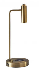 Metal LED Desk Lamp With USB And Wireless Charging - Brass