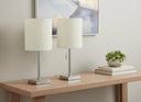 Metal Candlestick USB Table Lamps With Ivory Drum Shade (Set of 2) - Silver - HomeRoots - Lamp Sets - Elite Enclave Home