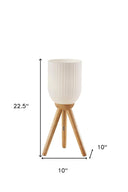 Solid Wood Tripod Table Lamp With White Ribbed Glass Shade - Natural - HomeRoots - Table Lamps - Elite Enclave Home