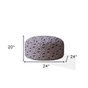Cotton Round Abstract Pouf Cover - Purple / White