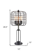 Metal Industrial Cage Design Three Light Table Lamp - Black