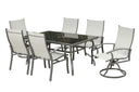 7 Piece Rectangular Glass Dining Set With Six Chairs - Black And Gray