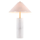Metal Bedside Table Lamp With Beige Empire Shade - White