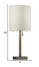 Antiqued Brass Metal Cylinder Table Lamp With Off Drum Shade - White