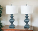 Table Lamps With White Drum Shade (Set of 2) - Distressed Teal