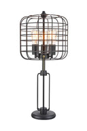 Metal Industrial Cage Design Three Light Table Lamp - Black