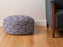 Cotton Round Damask Pouf Ottoman - Purple / White