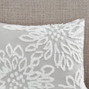 Veronica - King 3 Piece Tufted Floral Duvet Cover Set - Gray / White