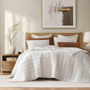 100% Linen - King/California King Linen Garment Washed Quilt Set - White