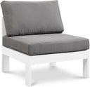 Nizuc Outdoor Armless Chair – white aluminum frame with waterproof fabric cushions