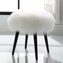 Uttermost Wooly Sheepskin Accent Stool – white New Zealand sheepskin atop matte black tapered wood legs