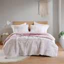 Malea - 3 Piece King/California King Shaggy Comforter Mini Set - Pink/White